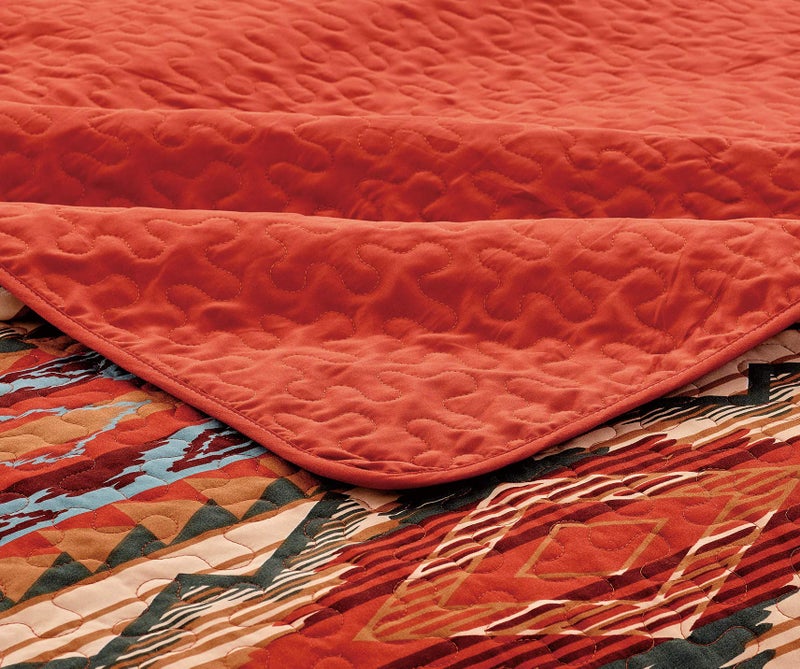 Rugs 4 Less Rustic Western Native American Quilt Bedspread Coverlet Bedding Set in Modern Southwest Tribal Patterns in Soft Beige Brown Turquoise Blue Copper Burnt Orange & Rust Colors - Arizona (Full / Queen) - Image 2